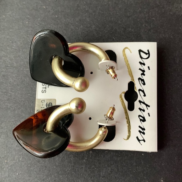 Rare Vintage large tortoise Shell heart metallic gold ring studs earrings NWT - Picture 3 of 8